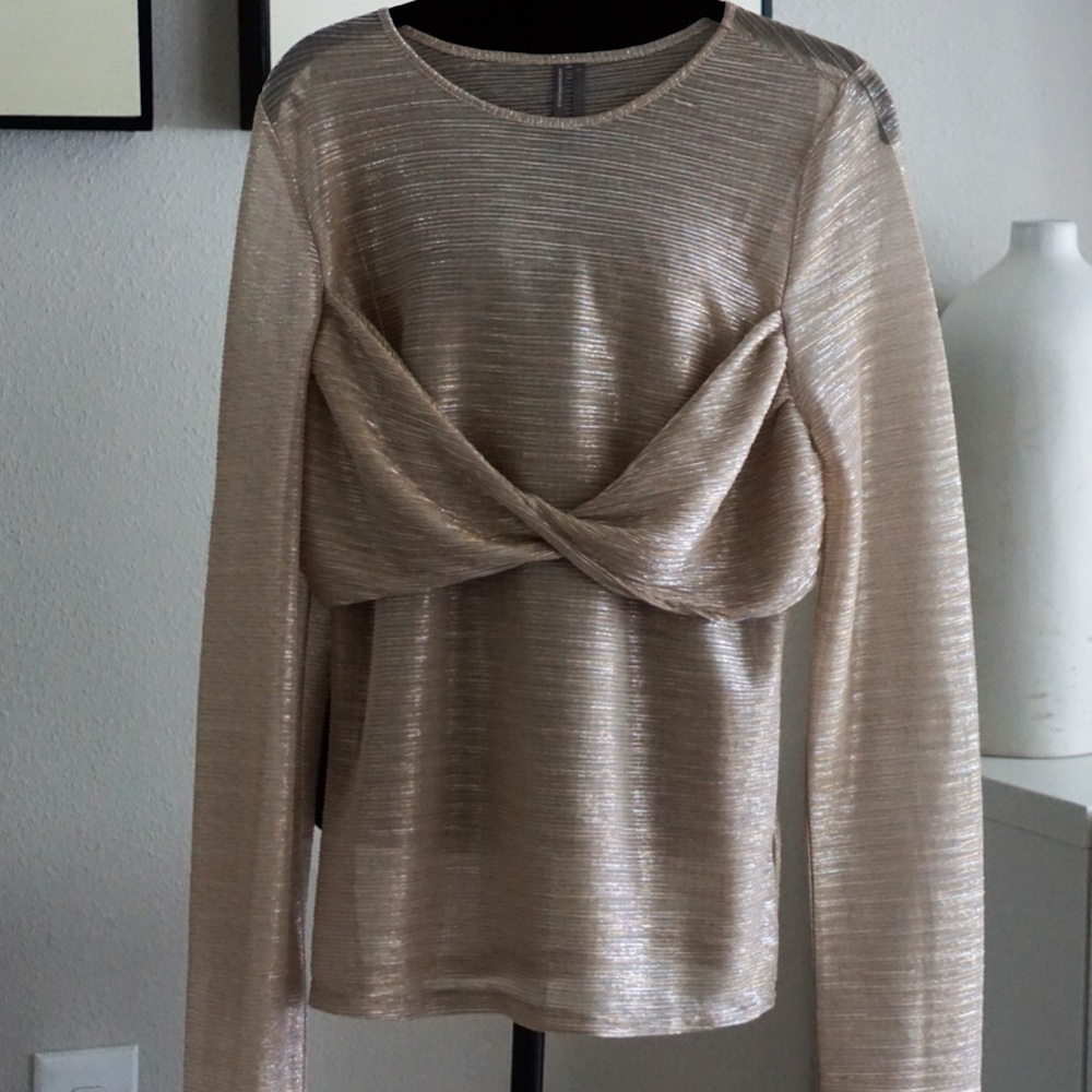 Anthropologie Metallic Long Sleeve Top - Gold